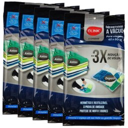Kit 5 Sacos Organizadores a Vácuo Protetor Para Viagem Roupa Cobertor Mala 40x60cm - 1
