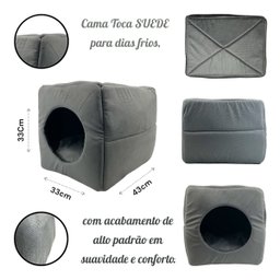 Cama Toca Iglu 3 em 1 Suede Cachorro e Gato Frio Quente Pet Tamanho M - Cinza - 3