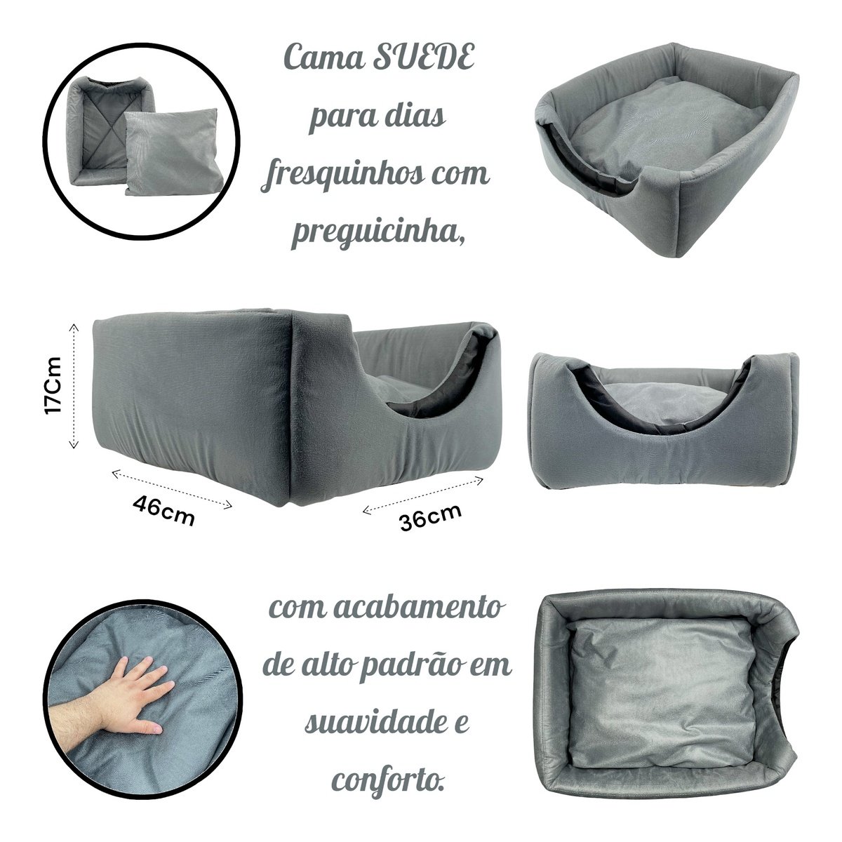 Cama Toca Iglu 3 em 1 Suede Cachorro e Gato Frio Quente Pet Tamanho M - Cinza - 4