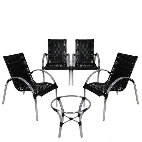 4 Cadeiras E Mesa De Centro Em Garden Em Alumínio Preta