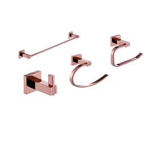 Kit Acessórios de Banheiro Lavabo 4 Peças Rose Gold Luxo Ikab06