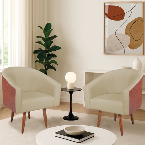 Kit 2 Poltronas Jade Decorativa Moderna Sala de Estar Quarto Escritório Conforto Pés Palito Corano N