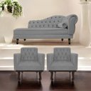 Ver imagem 2 de Kit Diva Recamier Diana 160cm Lado Esquerdo e 02 Poltronas Classic Suede Cinza - ADJ Decor