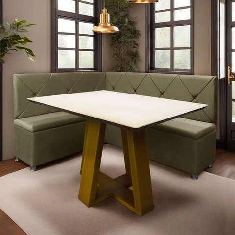 Conjunto Canto Alemão com Bau para Bar Lanchonete Marrom 125x160cm Sofa Store