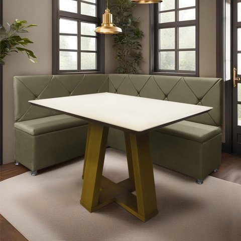 Conjunto Canto Alemão com Bau para Bar Lanchonete Marrom 125x160cm Sofa Store