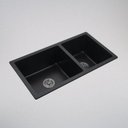 Ver imagem 2 de Cuba de Quartzo Dupla 860x460x225mm Preta com Sifao e Valvula (R)