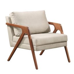 Poltrona Decorativa Madeira Maciça Luxo Mona Linho Bege - 1