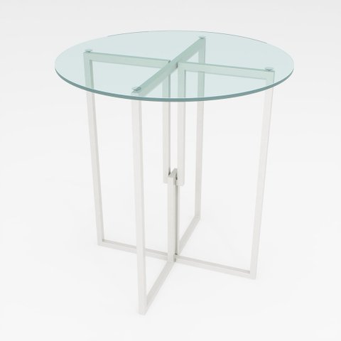 Mesa Redonda Industrial 80cm Branca Tampo de Vidro Temperado