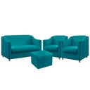 Ver imagem 1 de Kit Poltrona Namoradeira e 2 Poltronas Alya Com Puff Quasar Suede Azul Turquesa Aradecor