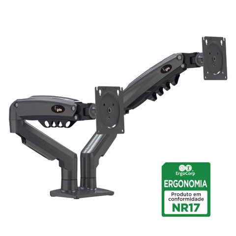 Suporte Ergonômico Articulado de Mesa, Elg, F160n, para 2 Monitores, Pistão a Gás, até 9kg, Grafite