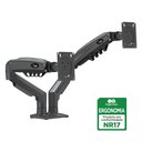 Ver imagem 1 de Suporte Ergonômico Articulado de Mesa, Elg, F160n, para 2 Monitores, Pistão a Gás, até 9kg, Grafite