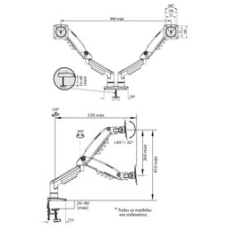Suporte Ergonômico Articulado de Mesa, Elg, F160n, para 2 Monitores, Pistão a Gás, até 9kg, Grafite - 4