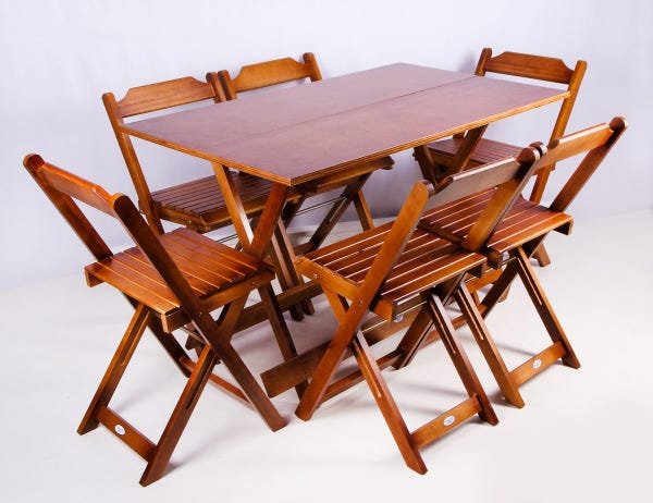Conjunto de mesa Dobrável com 6 cadeiras 120x70 Imbuia - Móveis Britz