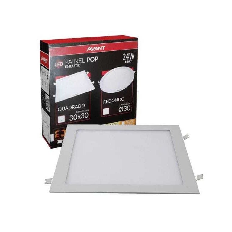 Painel Plafon LED Embutir 24W Quadrado Branco Neutro 4000K
