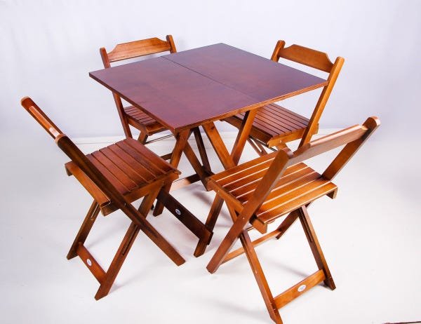 Conjunto Dobrável 70 x 70 com 4 Cadeiras - Imbuia - Móveis Britz - 1