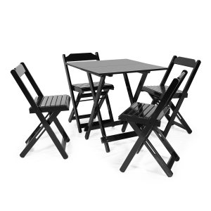 Conjunto de Mesa Dobrável com 4 Cadeiras 70x70cm Preta - Móveis Britz