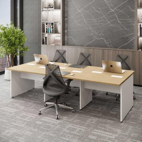 Mesa de Trabalho Escritório para 6 Pessoas Mac Br F5 270cm Macadâmia com Branco F5 Office