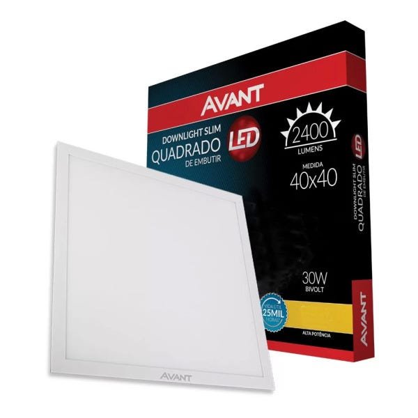 Plafon LED Quadrado 30W Painel Embutir 40x40 Avant - Branco Quente - 1