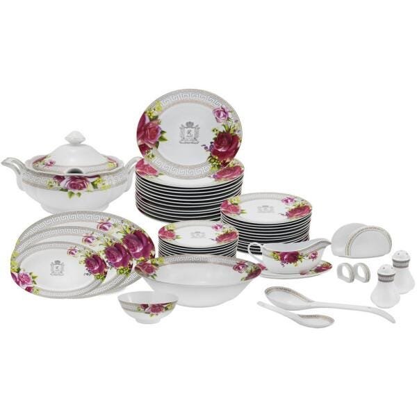 Conjunto de louça de porcelana para cozinha, conjunto de louça de cerâmica,  34 peças, conjunto de jantar verde escuro e dourado, conjunto de pratos e  tigelas para festa de família, serviço para