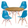 Jogo de Mesa de Jantar Eames Tampo Freijó 100cm e 4 Cadeiras Eames Dsw - Azul Petróleo - 1