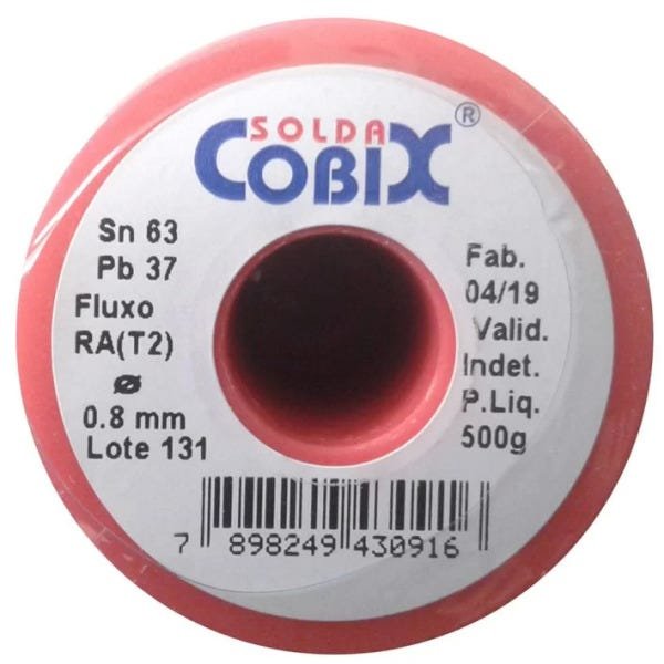 Estanho Solda Fluxo Cobix 500g Vermelho 63x37 0.8mm - 2