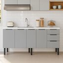 Ver imagem 2 de Gabinete de Cozinha 174cm Armário Aço 4 Portas e 3 Gavetas:Cinza