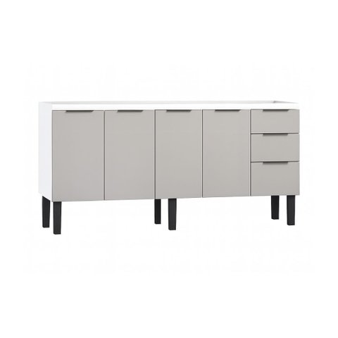 Gabinete de Cozinha 174cm Armário Aço 4 Portas e 3 Gavetas:Cinza
