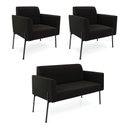 Ver imagem 1 de Sofá Namoradeira e 2 Poltronas Pé de Ferro Preto Marisa Suede Preto D03 - D'Rossi