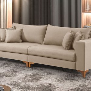 Sofá Fixo 6 Lugares M-197 2,80m Molas Bonnel Almofadas Soltas Linho Estofados Martins