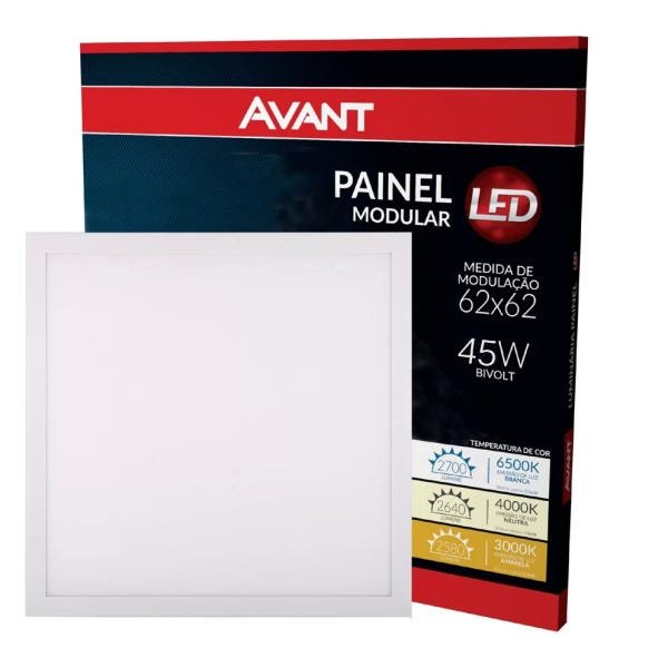 Plafon LED Quadrado 45W Painel Embutir 62x62 Avant - Branco Neutro