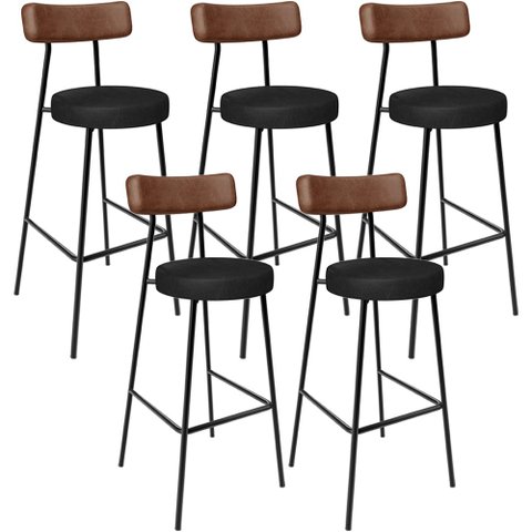 Kit 05 Banquetas Alta Bar Cozinha Sala De Jantar Milão L02 Couríssimo Marrom Preto - Lyam Decor