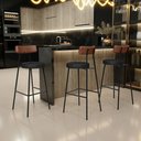 Ver imagem 2 de Kit 05 Banquetas Alta Bar Cozinha Sala De Jantar Milão L02 Couríssimo Marrom Preto - Lyam Decor