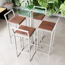 Ver imagem 1 de Conjunto Mesa Alta Bar Bistrô Redonda Vidro 4 Banquetas Confort Imbuia Industrial White Don Castro D