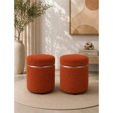 Kit de Puff Cinta Superior Prata, Cor Terracota Boucle - Let Móveis
