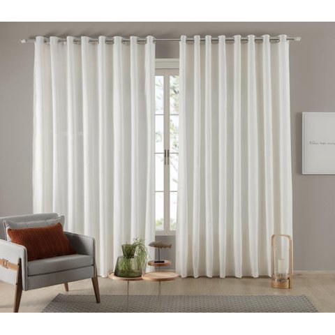 Cortina Tecido Linho 4,00M De Largura X 2,40M De Altura Palha Para Sala Ou Quarto