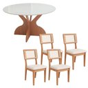Ver imagem 6 de Mesa Sala de Jantar 1,35m com Vidro 4 Cadeiras Mdf Conjunto Cor:off White com Freijó e Cesare Claro