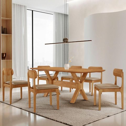 Sala de Jantar Star 6 Lugares Tampo MDF Barril Imbuia 180cm Moderna