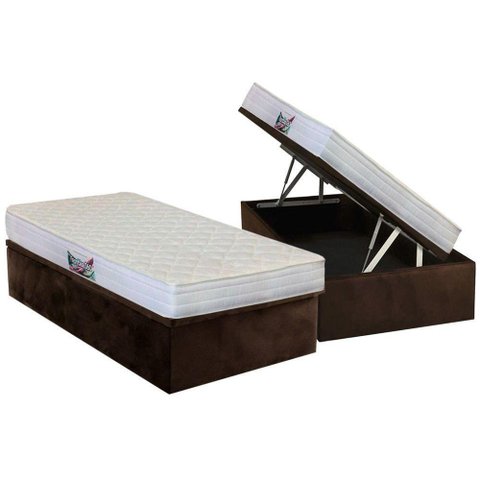 Cama Box Baú Solteiro: Colchão Ortopédico Herval D28 - Ag65 Frontier + Base Crc Suede Brown(