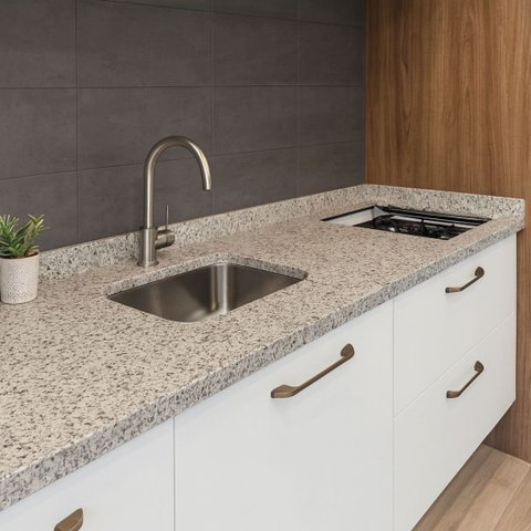 Pia Granito Marfim Arabesco Cuba Funda e Corte Cooktop 200cm: Marfim Arabesco