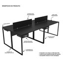 Ver imagem 7 de Escrivaninha Mesa Escritório 2 Gavetas 4 Lugares 240cm Industrial Preto