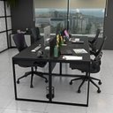 Ver imagem 4 de Escrivaninha Mesa Escritório 2 Gavetas 4 Lugares 240cm Industrial Preto