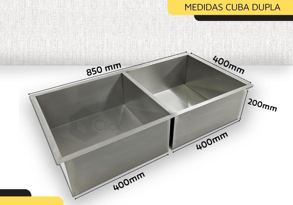 Cuba Dupla Gourmet Inox AJL 40x40 CUBA DUPLA QUADRADA INOX - 3