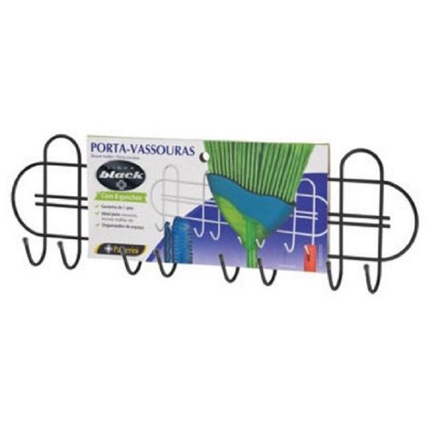 Suporte Organizador Porta Vassoura Rodo para Lavanderia Preto