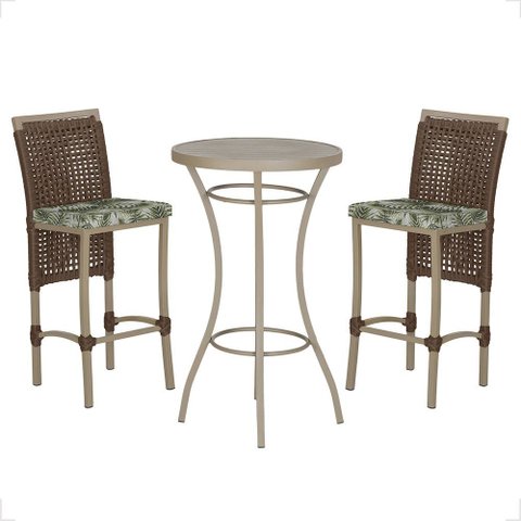 Mesa Bistrô e 2 Banquetas Roma Fendi Corda Náutica Estofado 5 Trama Original