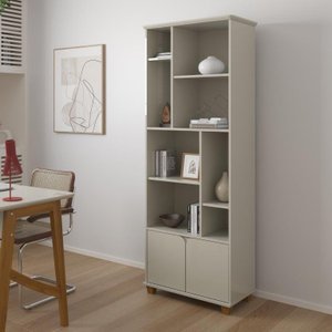 Livreiro / Multiuso Ta 2 Portas + 8 Nichos para Organização Cor Off White