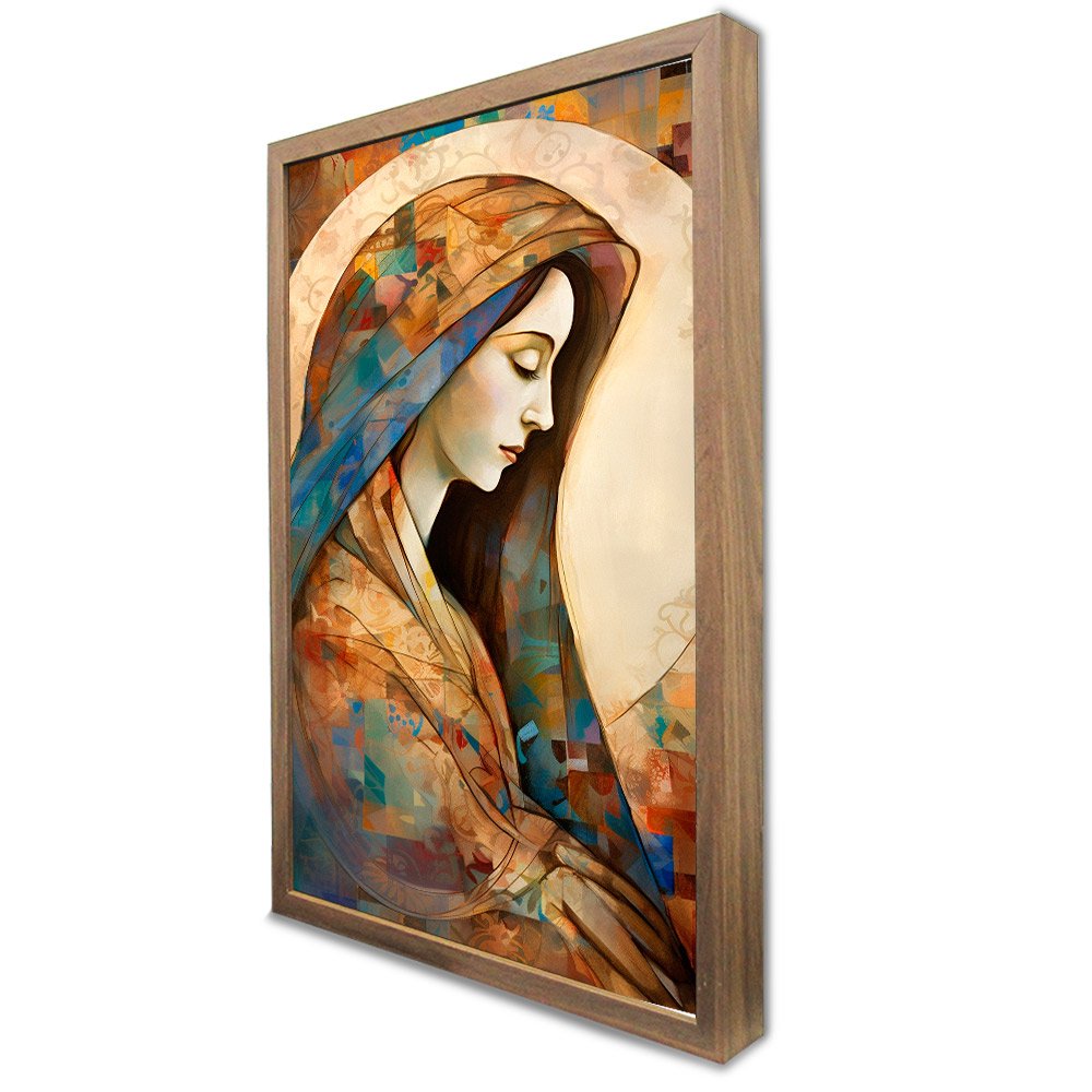 Quadro Decorativo Virgem Maria Abstrato em Moldura Caixa TaColado Moldura Trad 1cm Branca sem Vidro  - 4