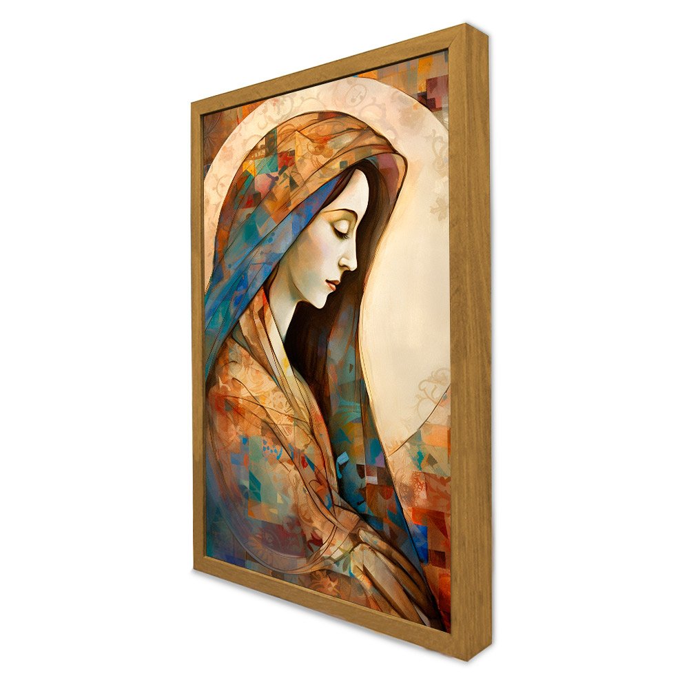 Quadro Decorativo Virgem Maria Abstrato em Moldura Caixa TaColado Moldura Trad 1cm Branca sem Vidro  - 3