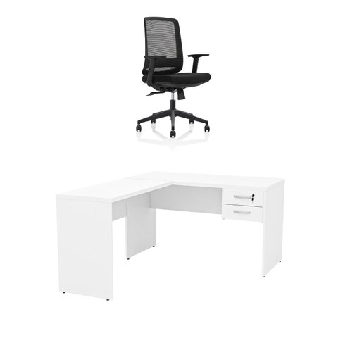 Mesa de Escritório em L 120x60cm com Gaveta + Cadeira Ergonômica Reclinável