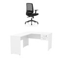 Ver imagem 1 de Mesa de Escritório em L 120x60cm com Gaveta + Cadeira Ergonômica Reclinável