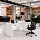 Ver imagem 2 de Mesa de Escritório em L 120x60cm com Gaveta + Cadeira Ergonômica Reclinável